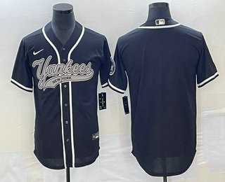 Mens New York Yankees Blank Black Cool Base Stitched Baseball Jerseys->new york yankees->MLB Jersey